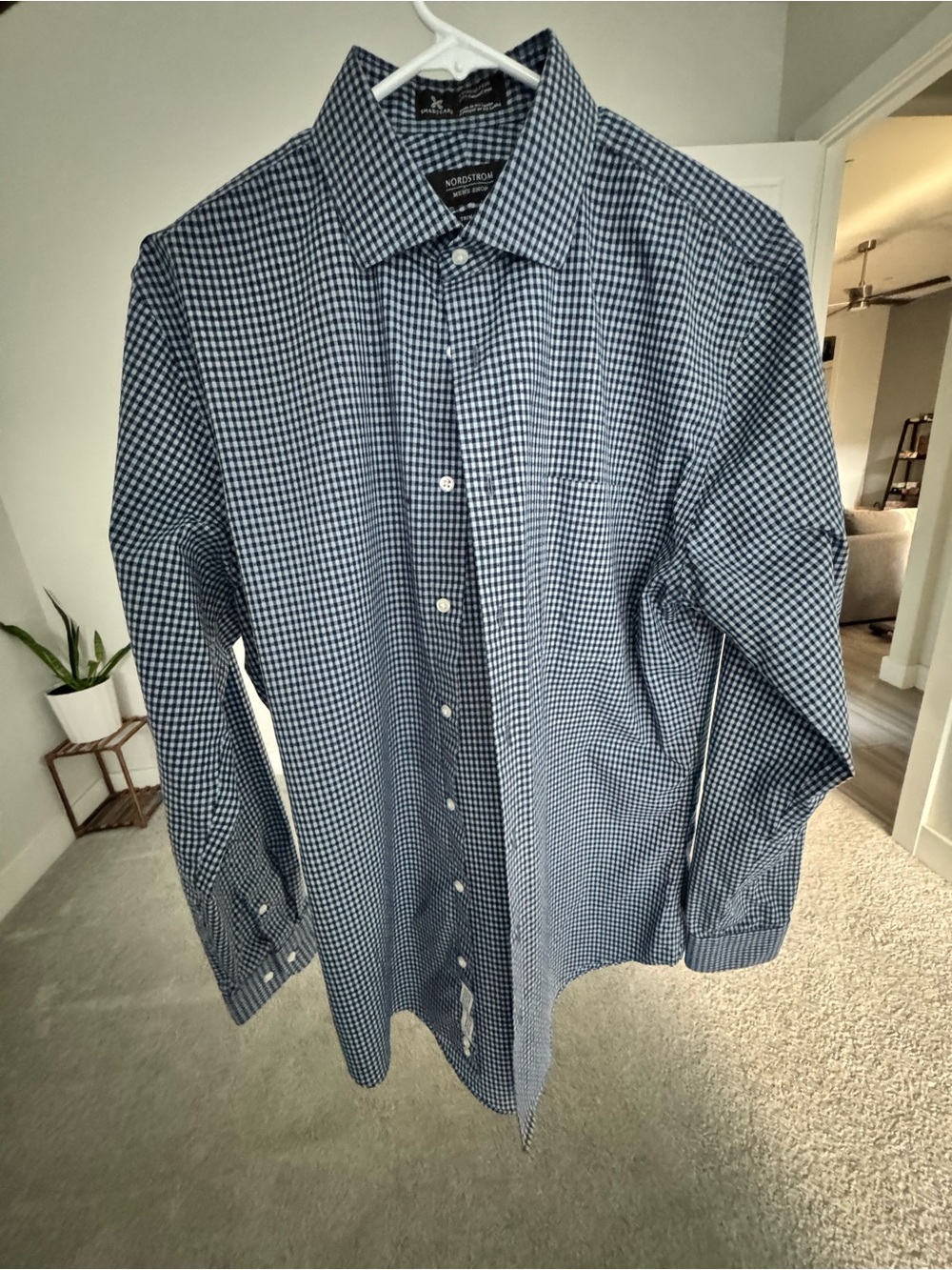 Nordstrom Men's Navy and White Gingham Dress Shirt